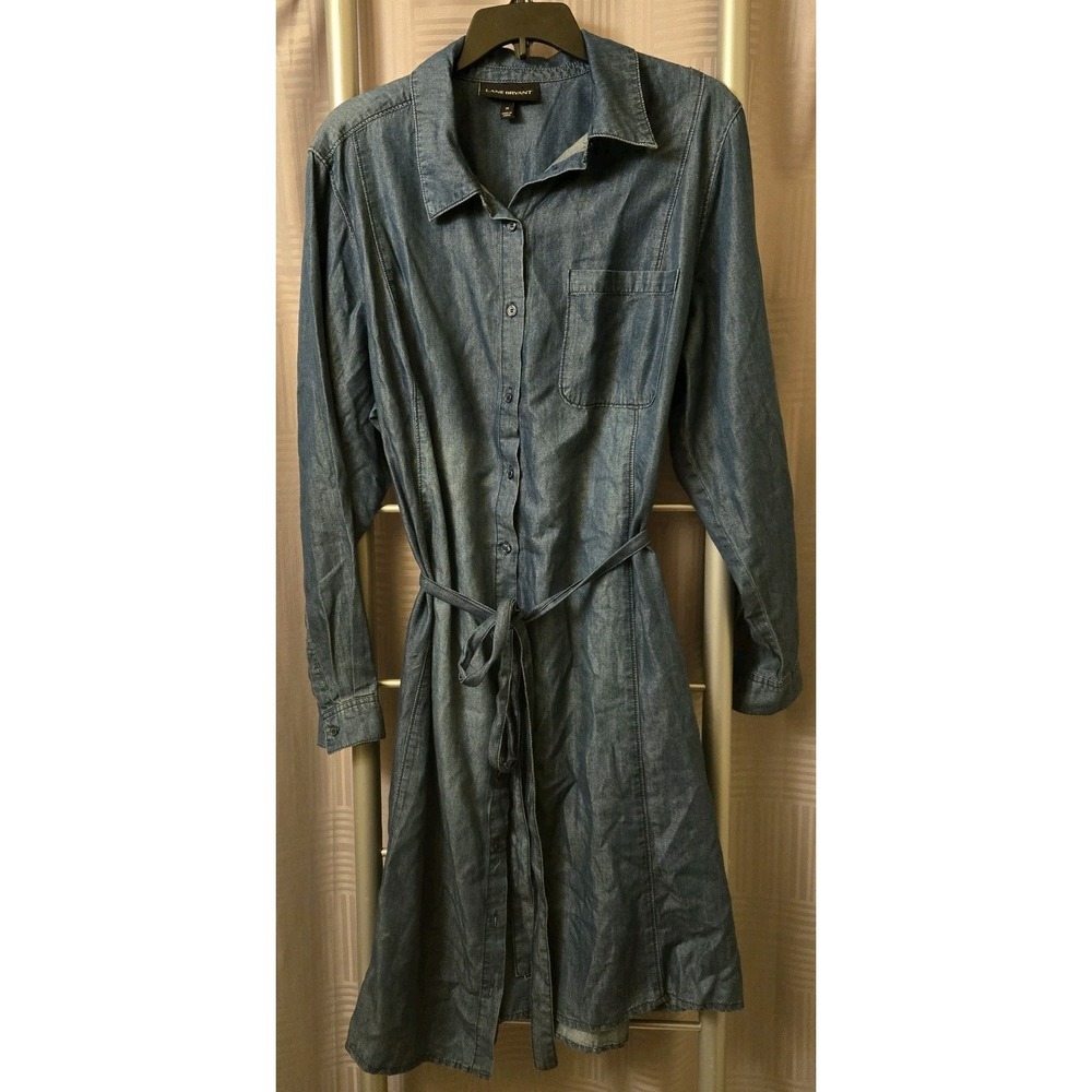Lane Bryant Blue Denim Chambray Cotton Midi Shirt Dress Womens Size 18‎ Pockets